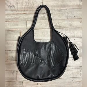 Genuine Leather Black Bag with fringe tassels